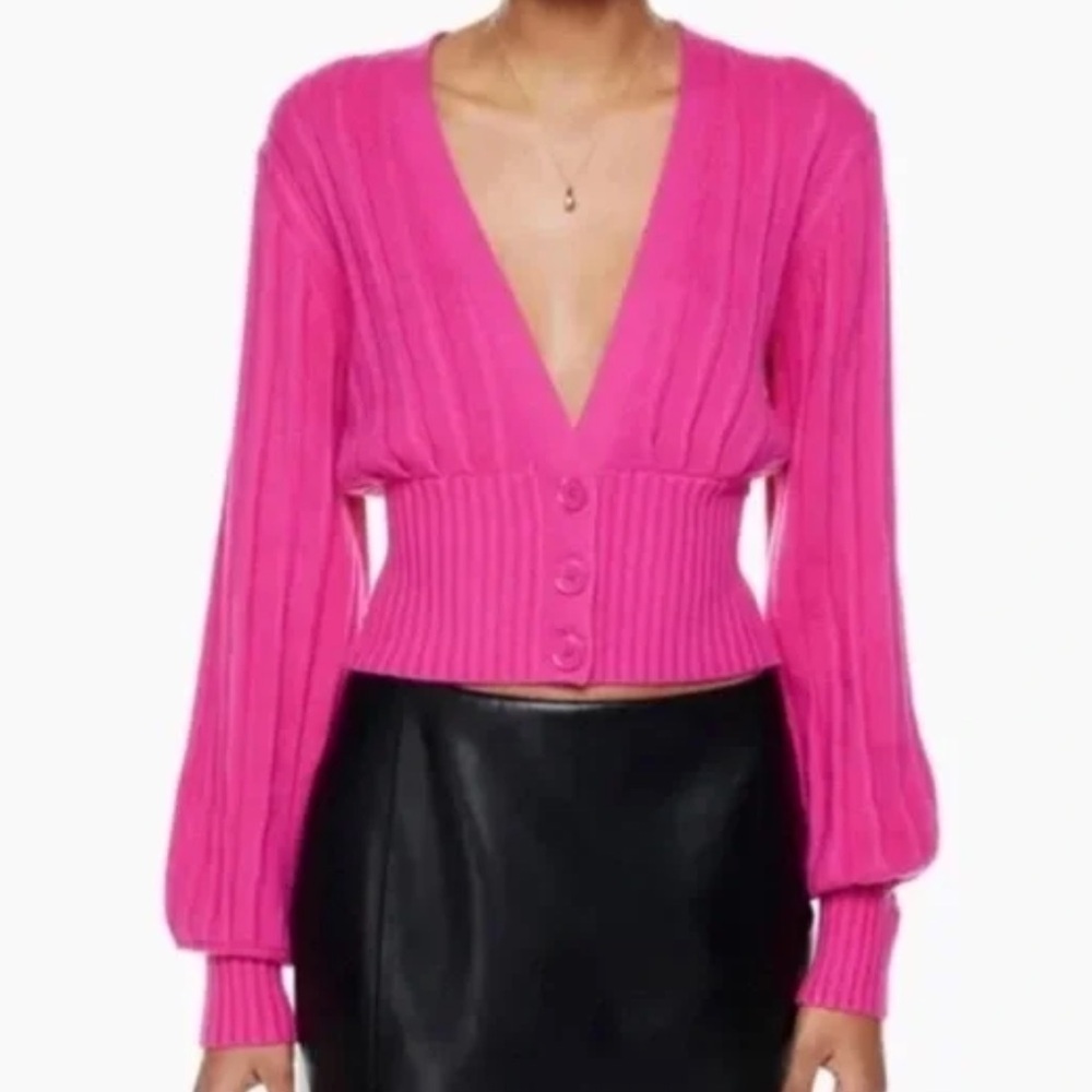NWT Wilfred Artizia Plunge Front Wool Cardigan Sweater in "Vital Pink" Sz XXS